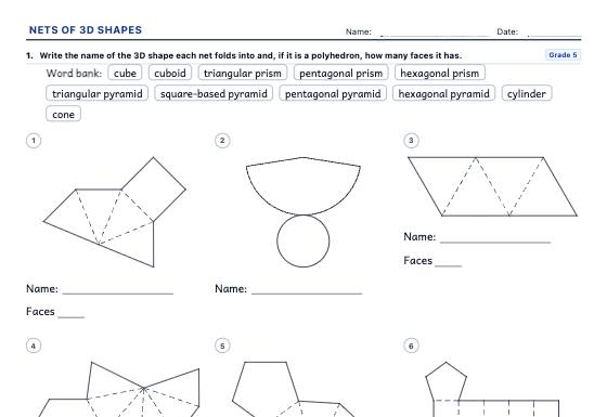 Sample worksheet: Nets of 3D Shapes