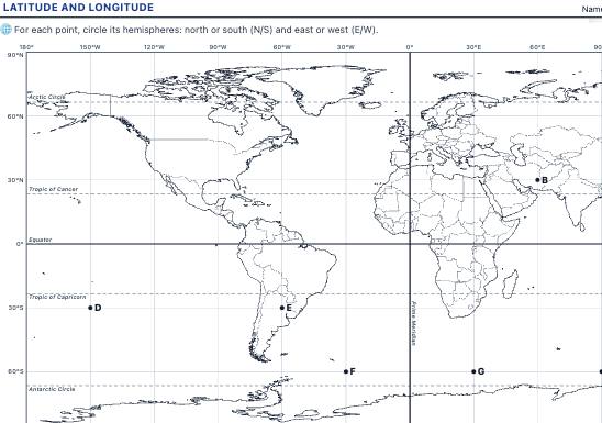 Sample worksheet: Latitude and Longitude
