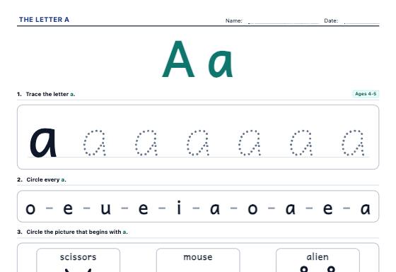 Sample worksheet: Letter of the Week