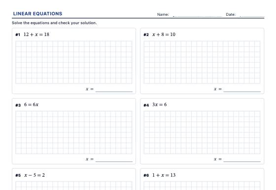 Sample worksheet: Linear Equations