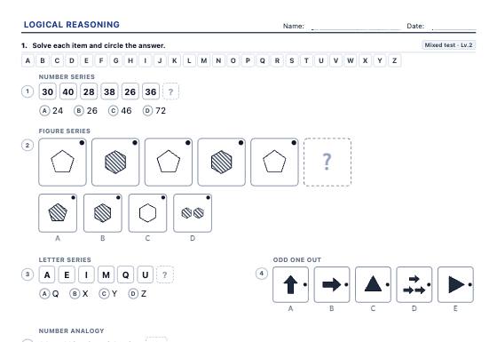 Sample worksheet: Logical Reasoning