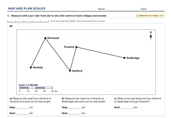 Sample worksheet: Map and Plan Scale