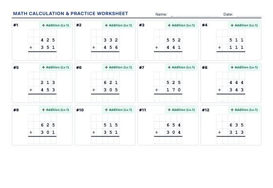 Sample worksheet: Math Operations
