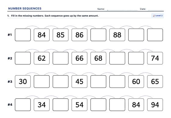 Sample worksheet: Number Sequences