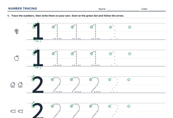 Sample worksheet: Number Tracing