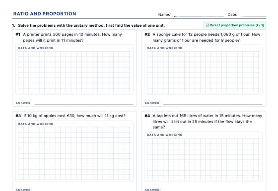 Sample worksheet: Ratio and Proportion