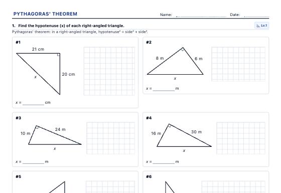 Sample worksheet: Pythagorean Theorem
