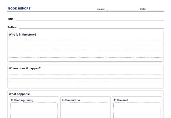 Sample worksheet: Book Report & Reading Log