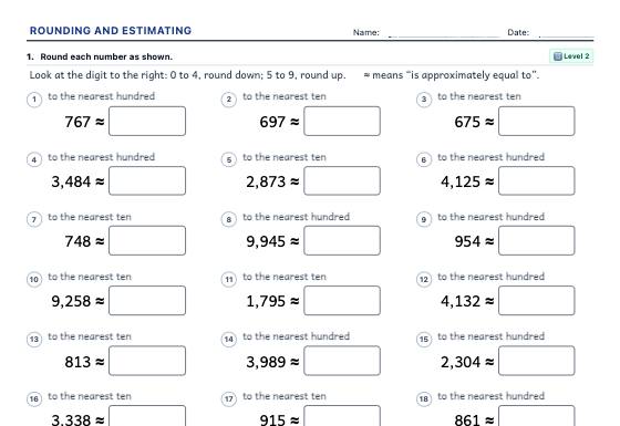 Sample worksheet: Rounding and Estimating