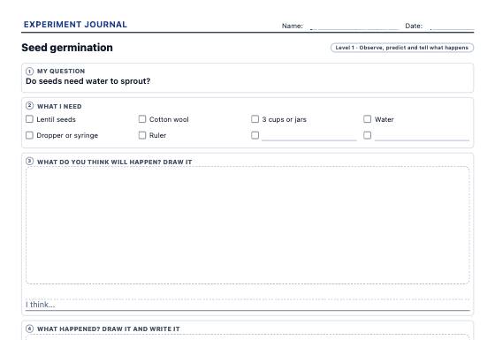 Sample worksheet: Science Experiment Journal