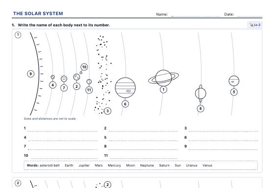 Sample worksheet: Solar System