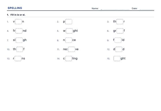 Sample worksheet: Spelling