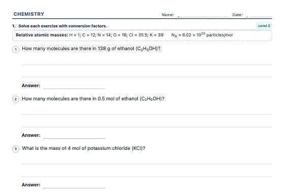 Sample worksheet: Concentration and Stoichiometry