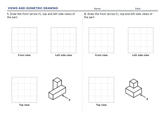 Sample worksheet: Technical Drawing Views & Isometric