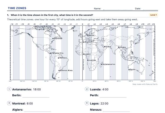 Sample worksheet: Time Zones