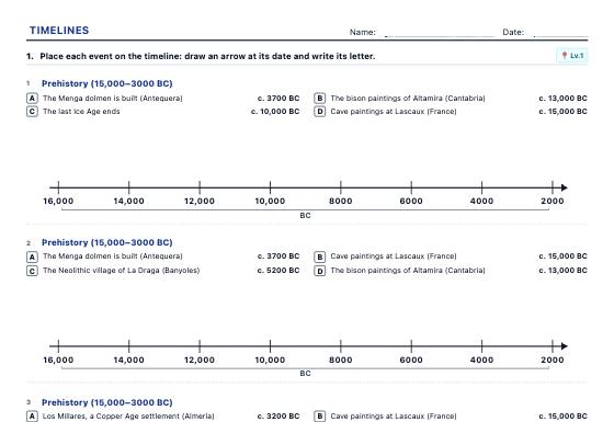 Sample worksheet: Timeline