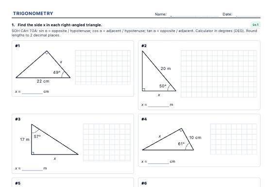 Sample worksheet: Right Triangle Trigonometry