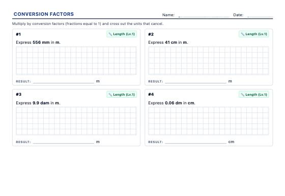 Sample worksheet: Unit Conversion Factors