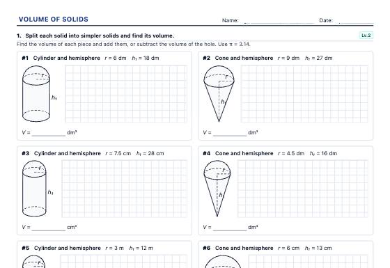 Sample worksheet: Volume of Solids