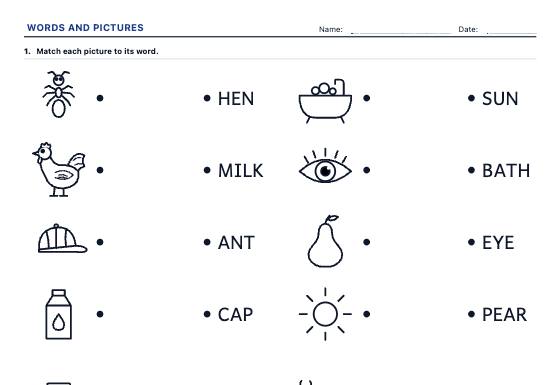 Sample worksheet: Word and Picture Matching