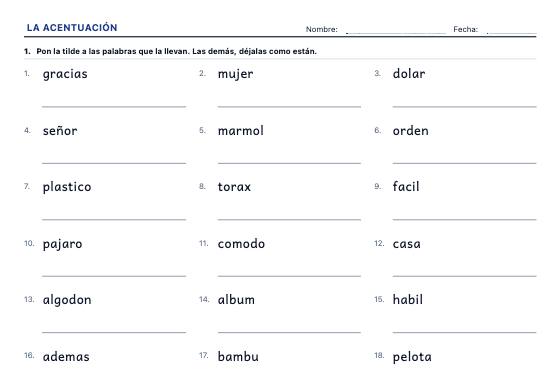 Ficha de ejemplo: Acentuación