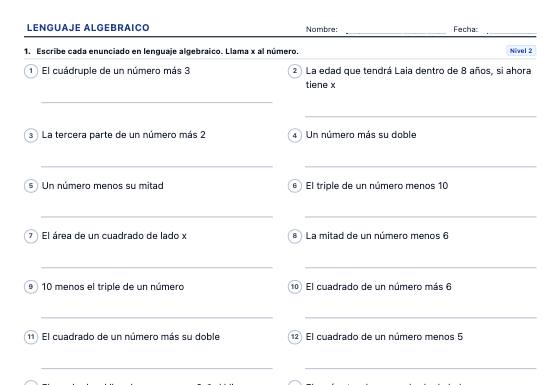 Ficha de ejemplo: Lenguaje Algebraico