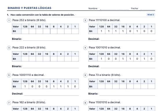 Ficha de ejemplo: Binario y Puertas Lógicas