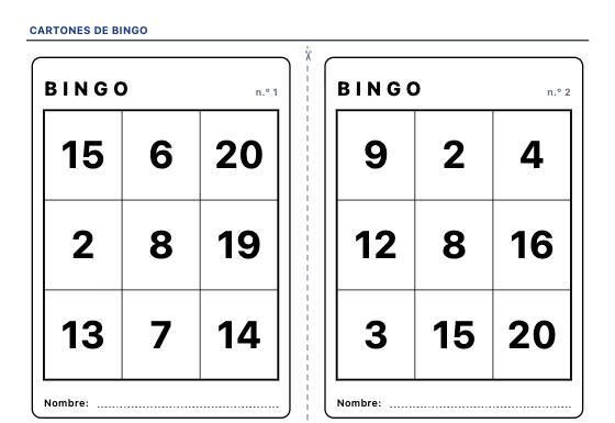 Ficha de ejemplo: Cartones de Bingo