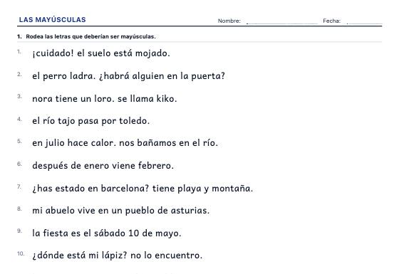 Ficha de ejemplo: Mayúsculas