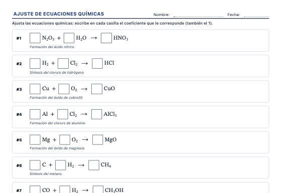 Ficha de ejemplo: Ajuste de Ecuaciones Químicas