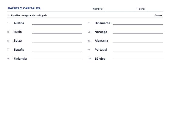 Ficha de ejemplo: Países y Capitales
