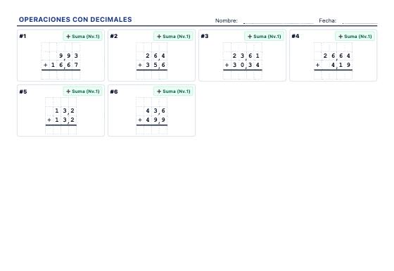 Ficha de ejemplo: Operaciones con Decimales