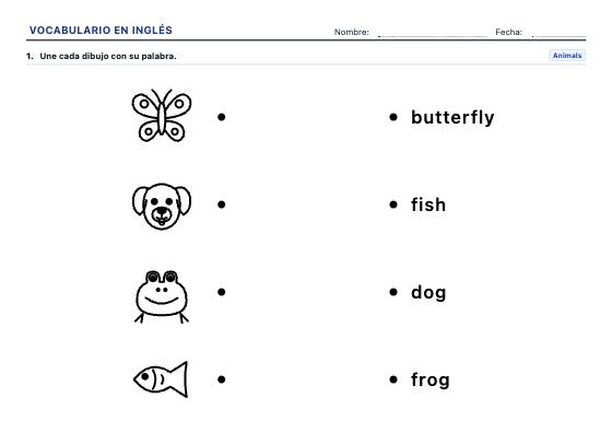 Ficha de ejemplo: Vocabulario en Inglés con Imágenes