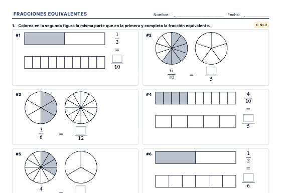 Ficha de ejemplo: Fracciones Equivalentes