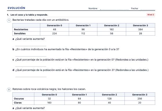 Ficha de ejemplo: Evolución y Selección Natural