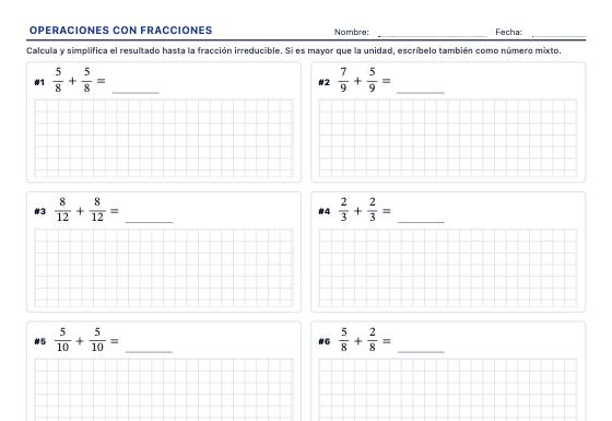 Ficha de ejemplo: Operaciones con Fracciones