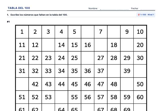 Ficha de ejemplo: La Tabla del 100