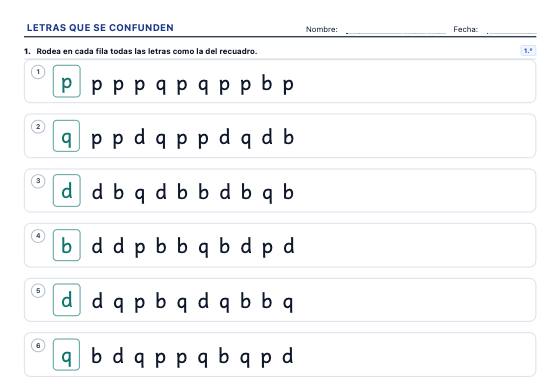 Ficha de ejemplo: Letras que se Confunden (b, d, p, q)