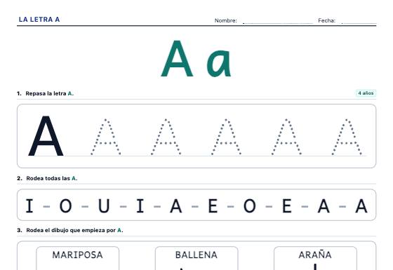 Ficha de ejemplo: Letras y Números (la letra de la semana)