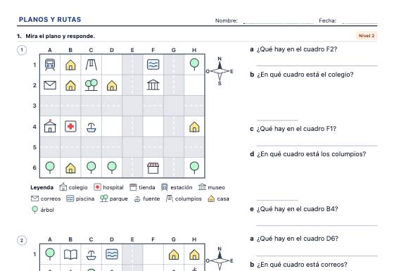 Ficha de ejemplo: Planos, Puntos Cardinales y Rutas