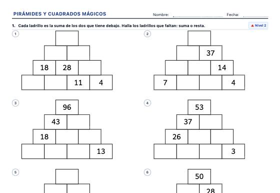 Ficha de ejemplo: Pirámides Numéricas y Cuadrados Mágicos