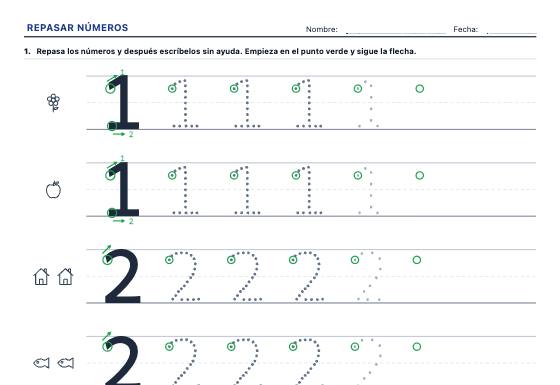 Ficha de ejemplo: Para Repasar Números
