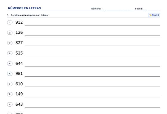 Ficha de ejemplo: Números en Letras