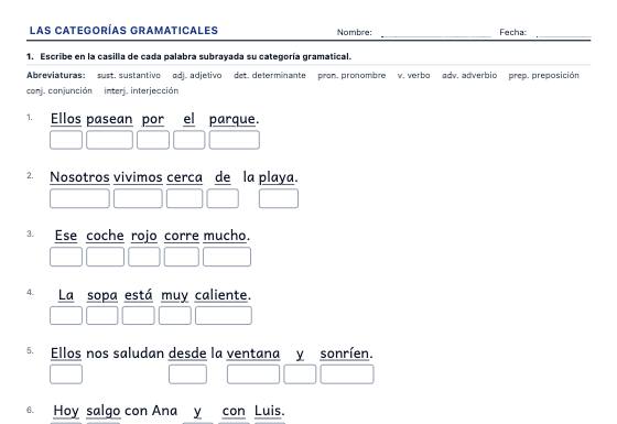 Ficha de ejemplo: Categorías Gramaticales
