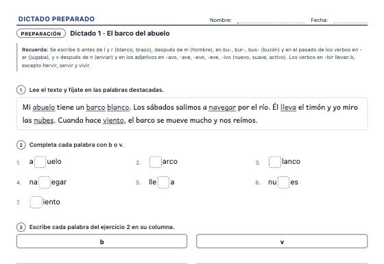 Ficha de ejemplo: Dictados Preparados