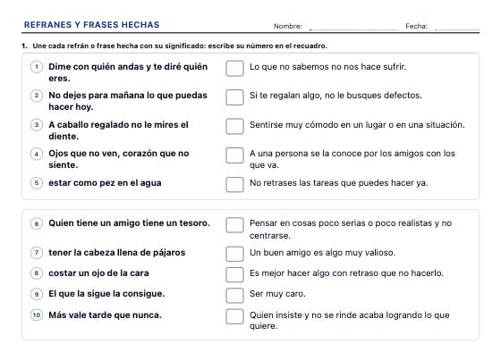 Ficha de ejemplo: Refranes y Frases Hechas