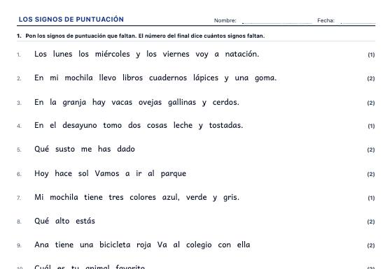 Ficha de ejemplo: Signos de Puntuación