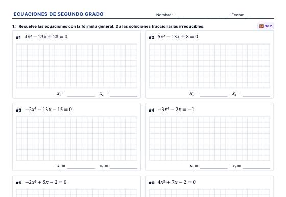 Ficha de ejemplo: Ecuaciones de Segundo Grado