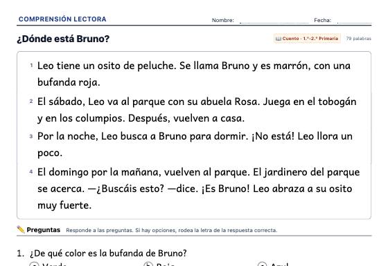 Ficha de ejemplo: Comprensión Lectora
