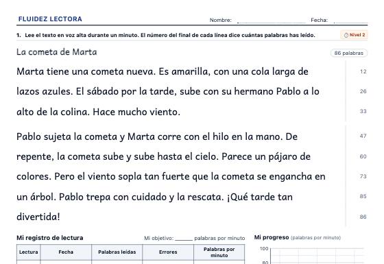 Ficha de ejemplo: Fluidez Lectora